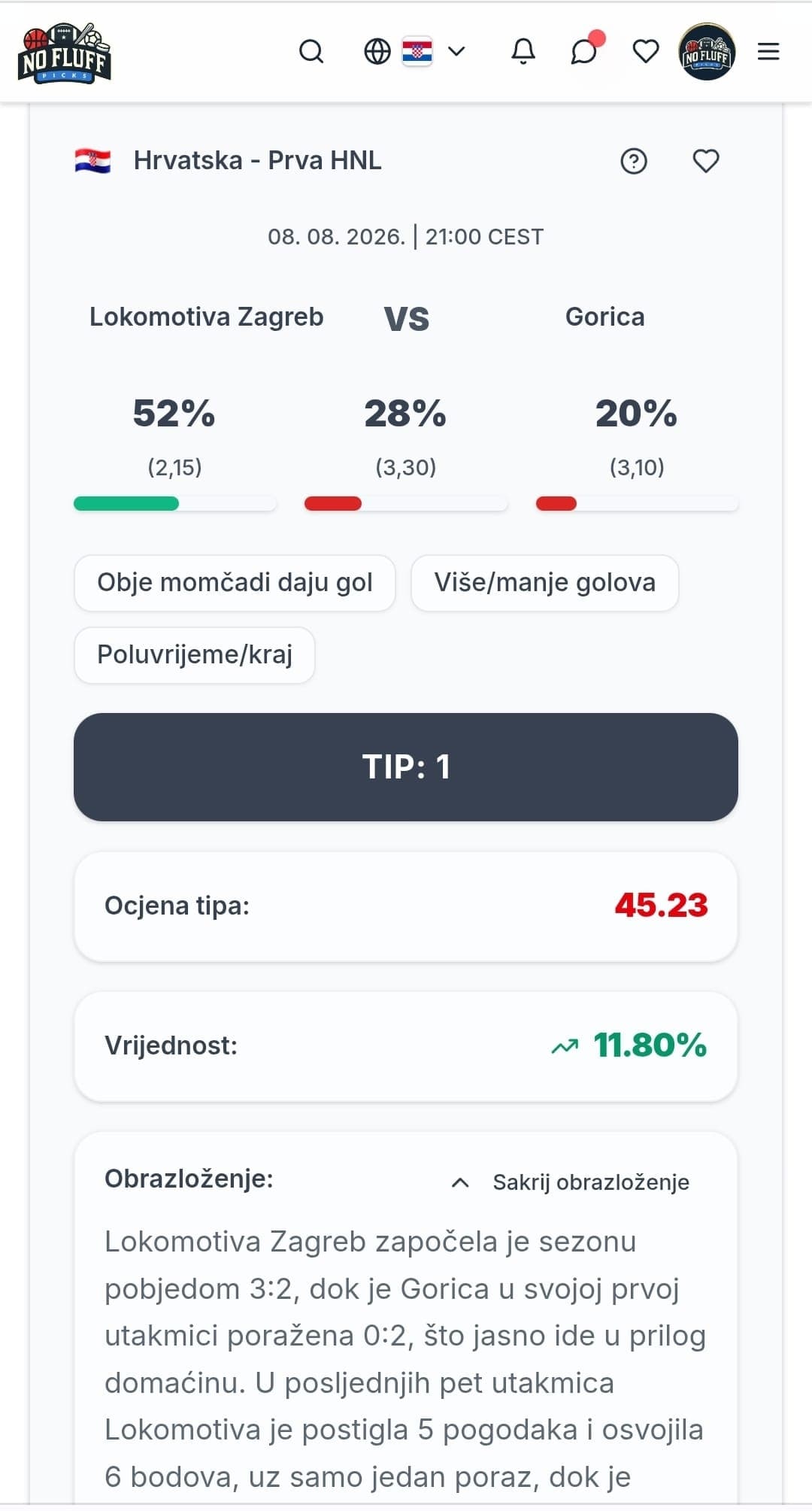 NoFluffPicks app match analysis - hr