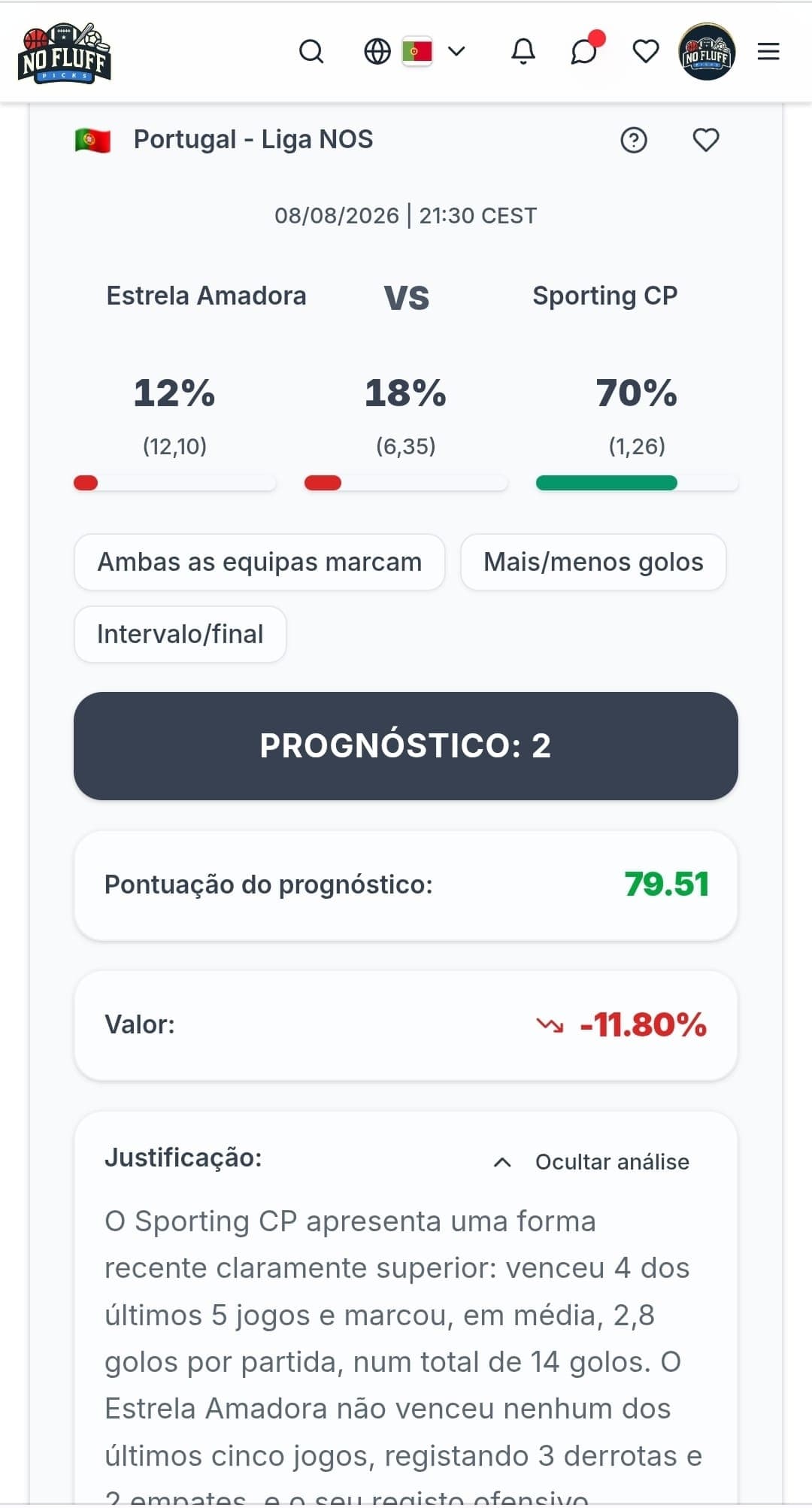 NoFluffPicks app match analysis - pt